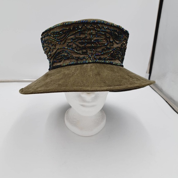 Whittall & Shon Womens Hat Green Fancy Tea Party Brim High Crown